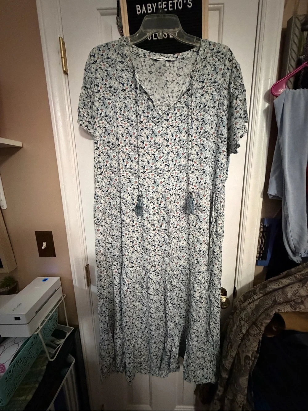Sonoma Light Blue Floral Maxi Dress with Tassel Tie